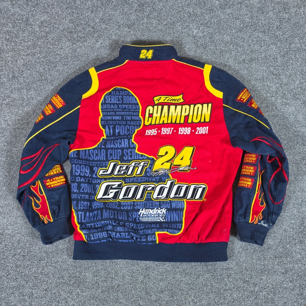 JH Design Jeff Gordon NASCAR Racing Jacket Mens Large Red Blue 4 Time Champion